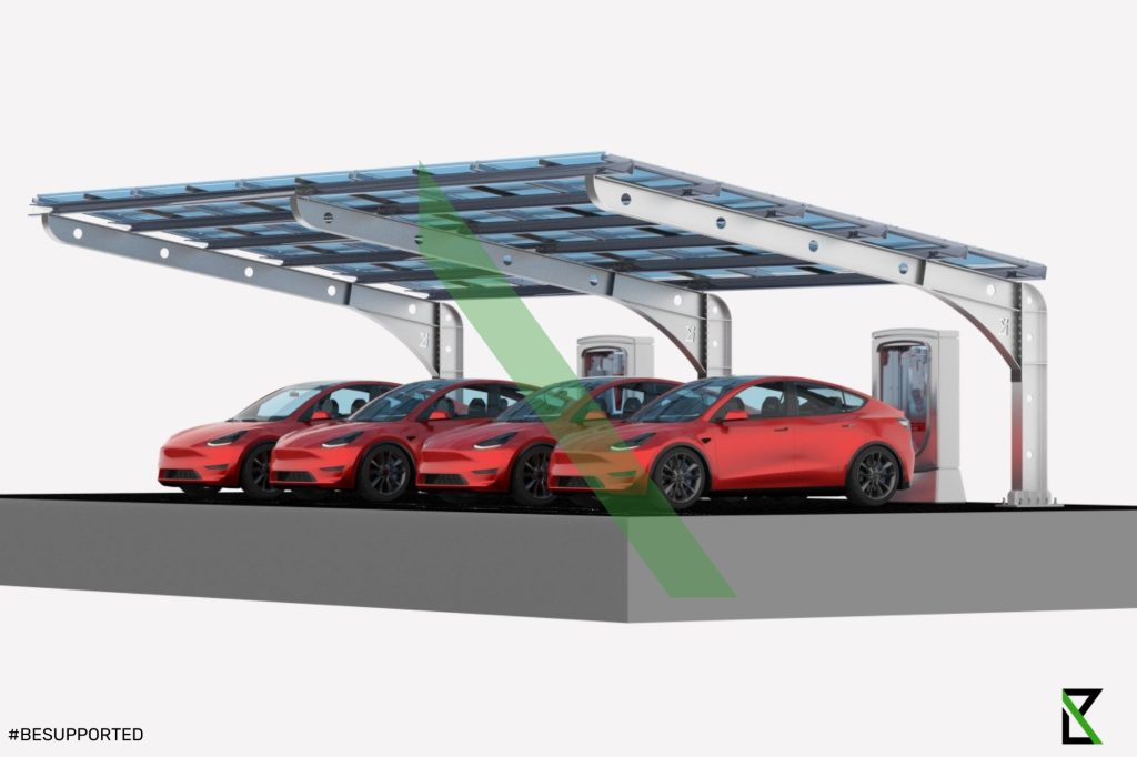 BIPV, solar canopy, solar carport, solar carpark, solar carport structure, solar carpark structure, EV charging station, charging station, electric vehicle charging, Solaracks Canopy mounting system, BIPV solar carport, waterproof carport, commercial carport, steel carport