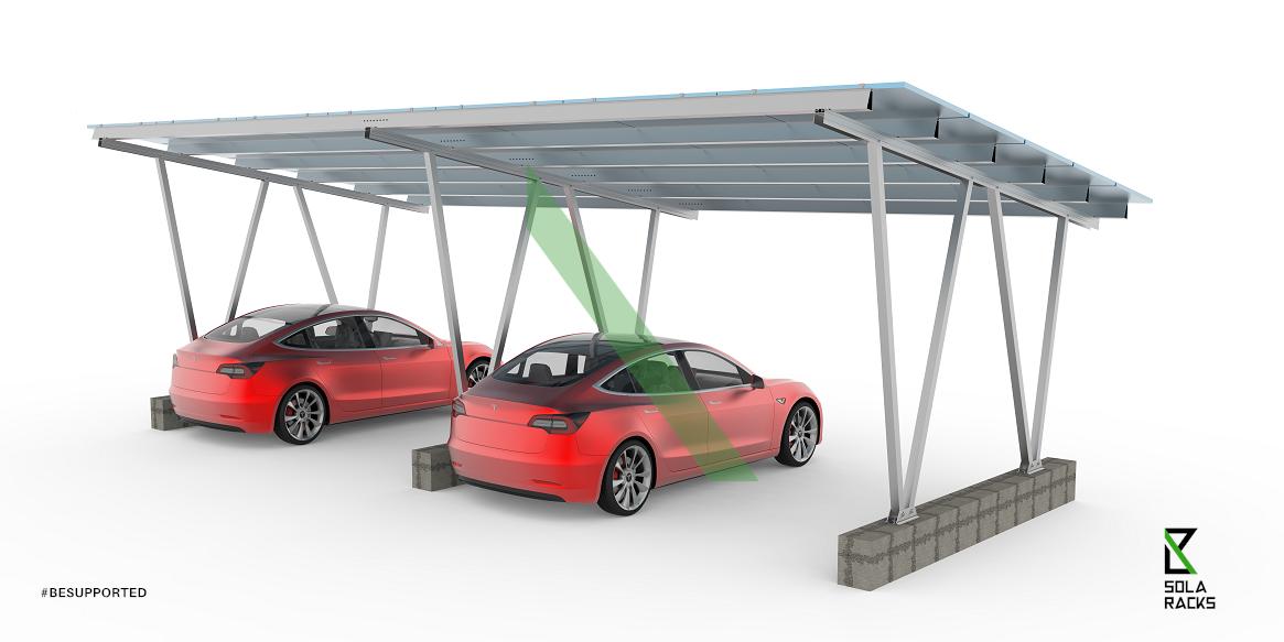 solar canopy, solar carport, solar carpark, solar carport structure, solar carpark structure, EV charging station, charging station, electric vehicle charging, Solaracks Canopy mounting system