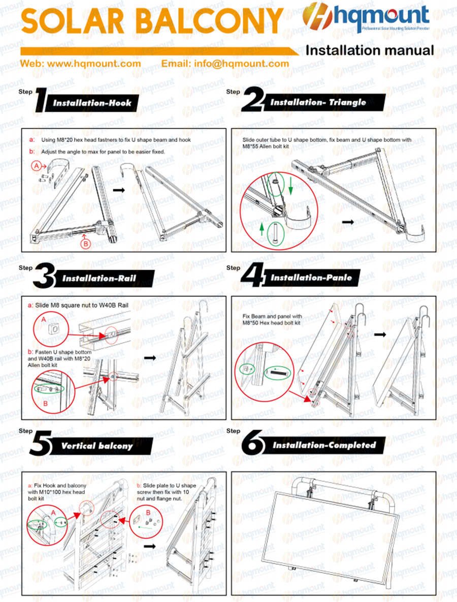 3-Side Adjustable Balcony Solar Mount – Pre-Assembled Mounting Rack for Vertical or Landscape Panels