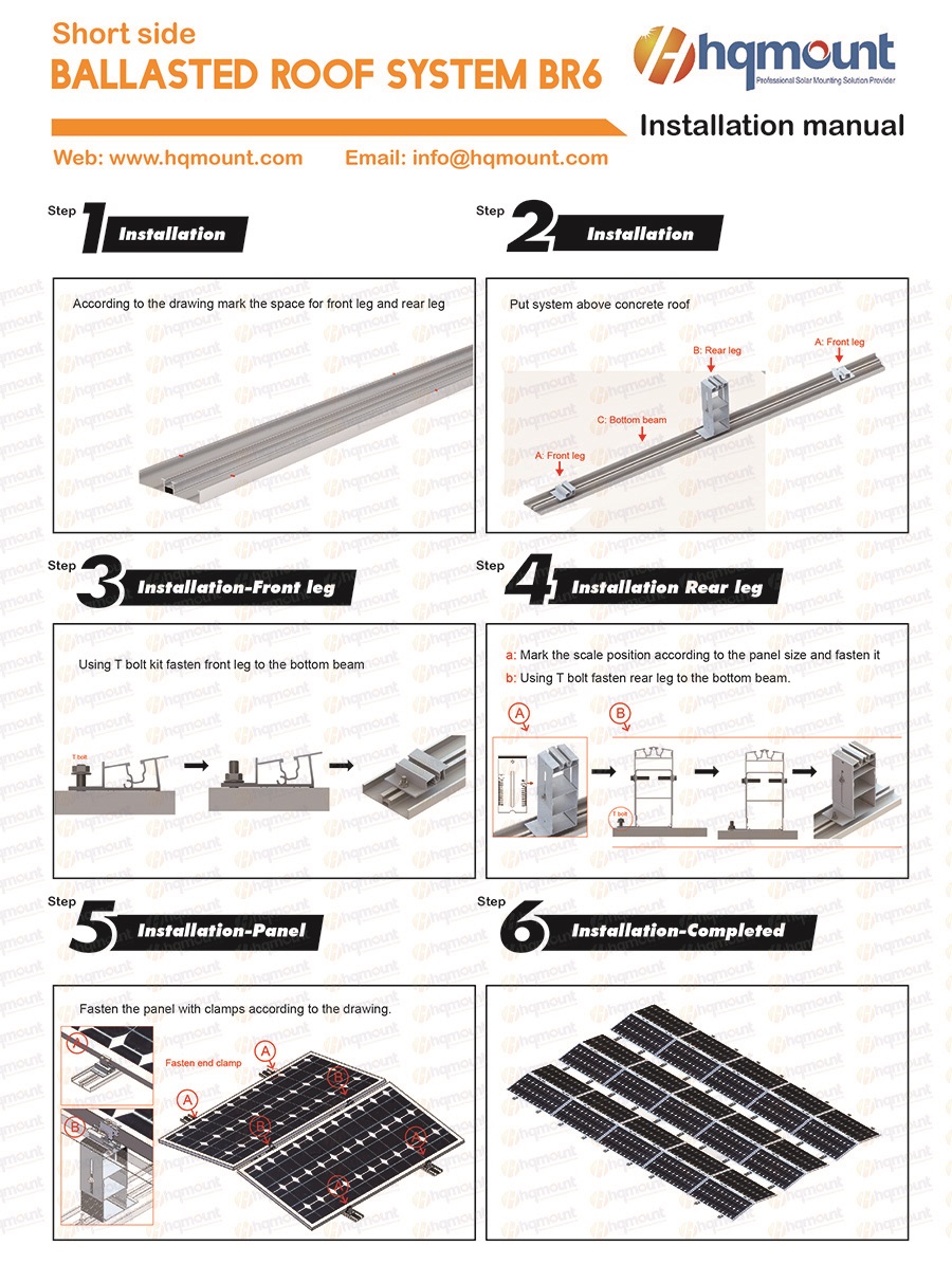 BR6 Adjustable Height Flat Roof Ballasted Solar Mounting System – Lightweight Aluminum Brackets