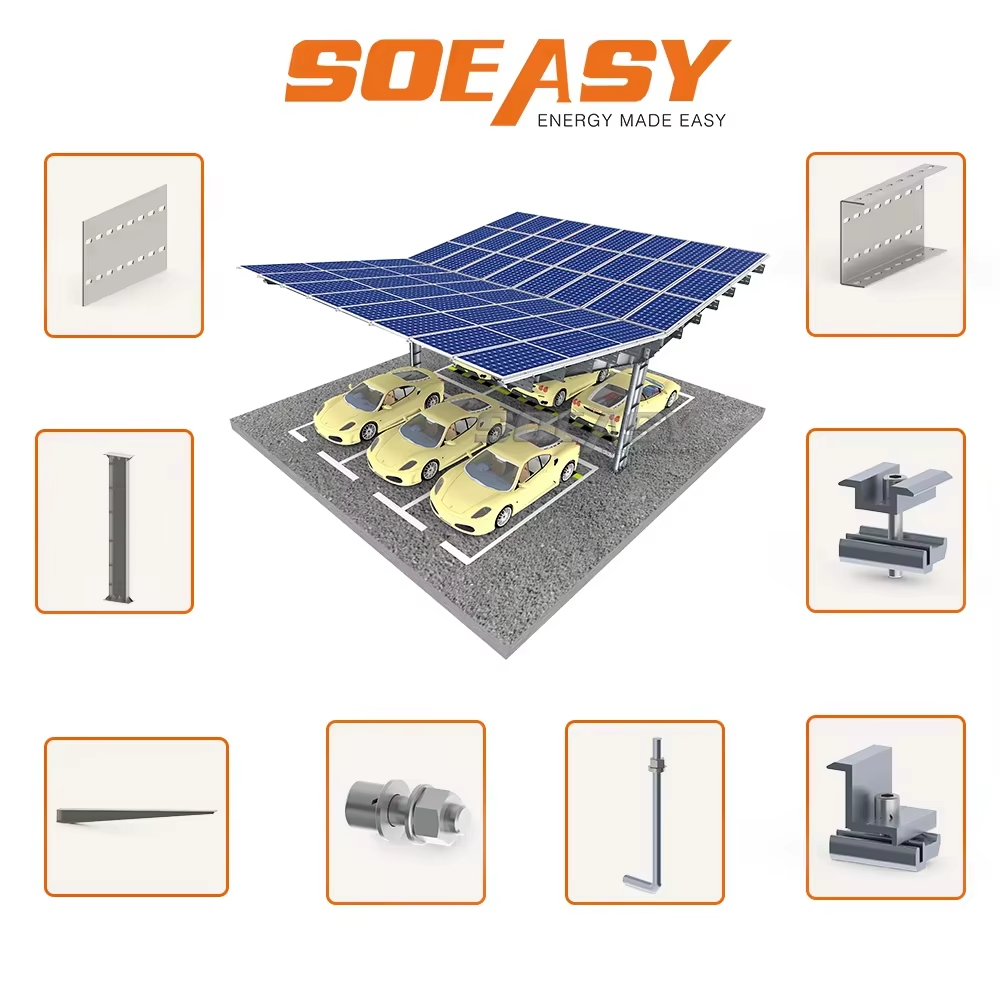 7-Shaped Steel Structure Solar Carport Mounting System | Easy & Fast Installation