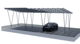 Soporte de aluminio en forma de W para cochera solar, ideal para instalar paneles solares fotovoltaicos.