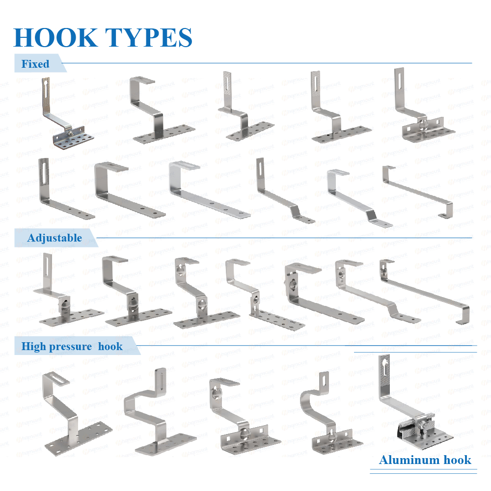Thickened Adjustable Aluminium Solar Tile Roof Hook | HQ MOUNT