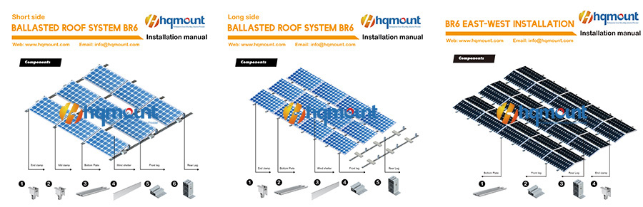 BR6 Adjustable Height Flat Roof Ballasted Solar Mounting System – Lightweight Aluminum Brackets