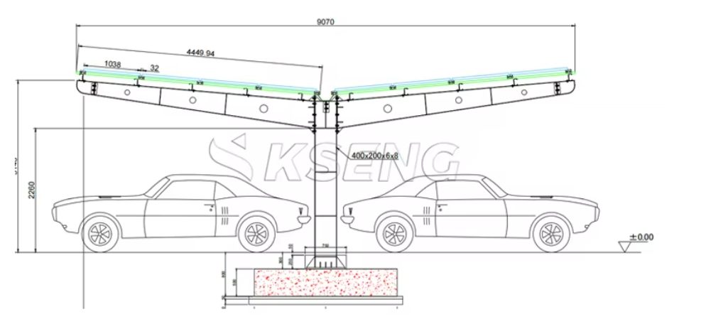 T-Shape Sustainable Modern Design Carbon Steel Solar Carport